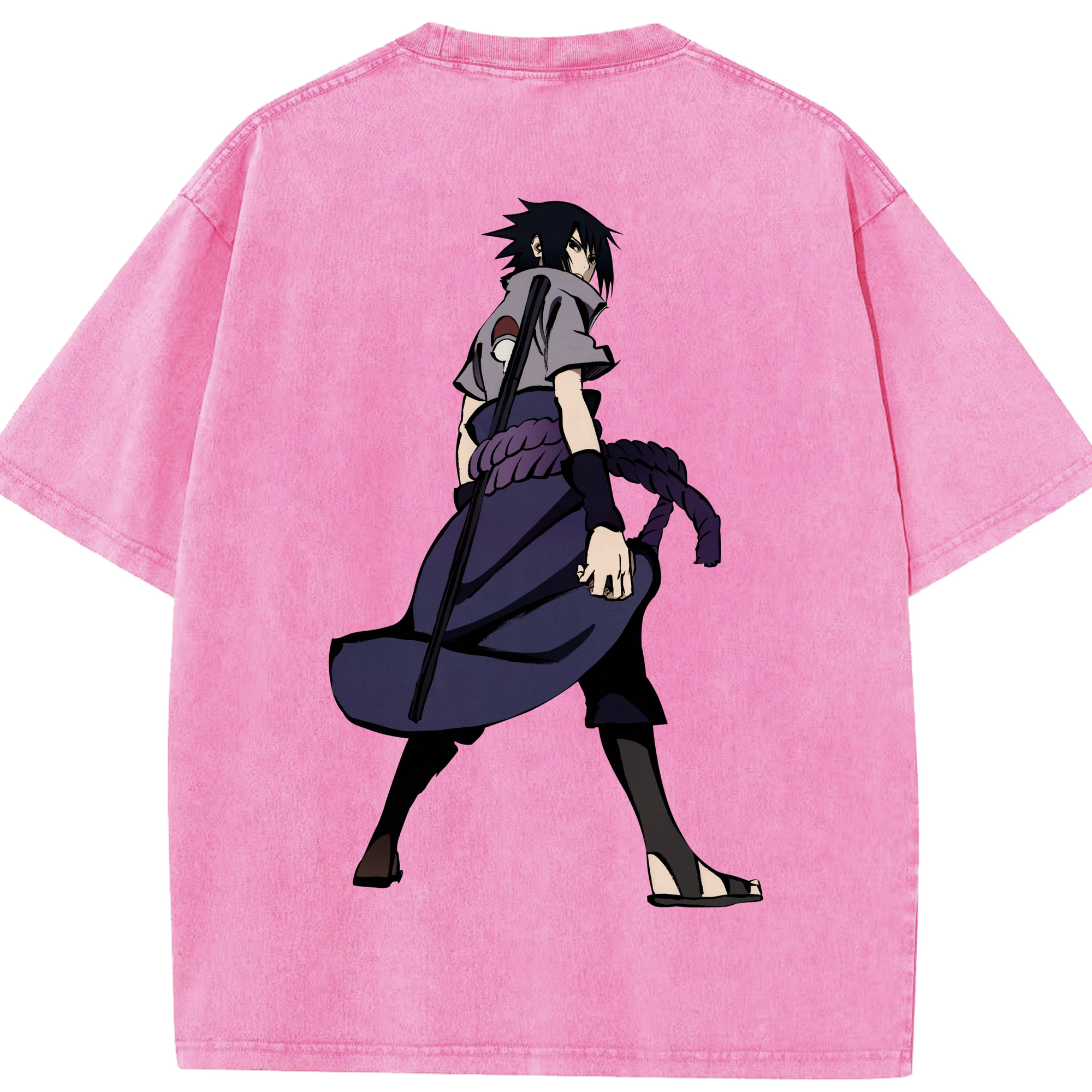 （画像用） NARUTO -ナルト- うちは サスケ Uchiha Sasuke 綿100% ヴィンテージ風 半袖Tシャツ（背面プリント）